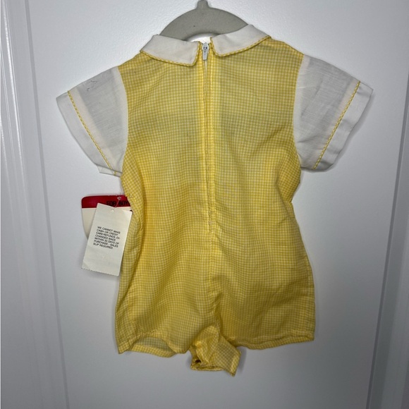 Paul E. Flinders Yellow Gingham Smocked Shortall Embroidered Bunnies 9M - Picture 4 of 5